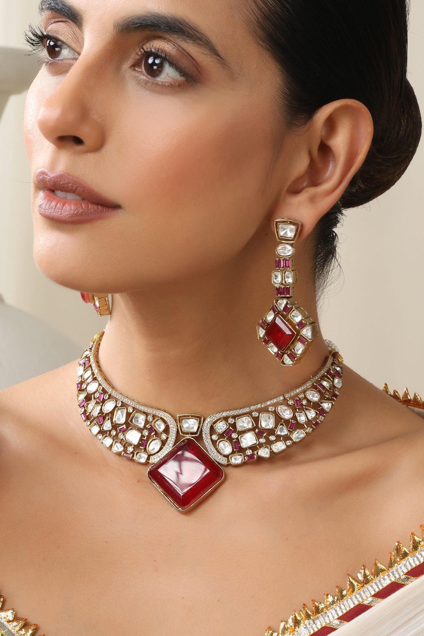 Alaahi Ruby and Polki Choker Set