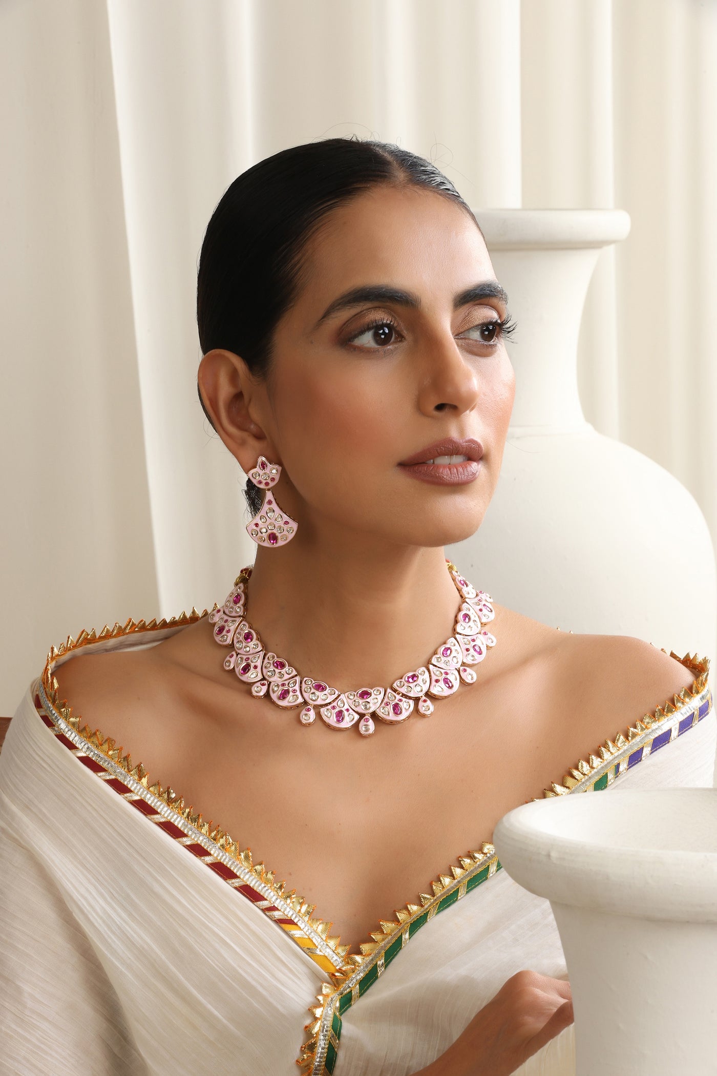 Ekam Pink Polki Necklace Set