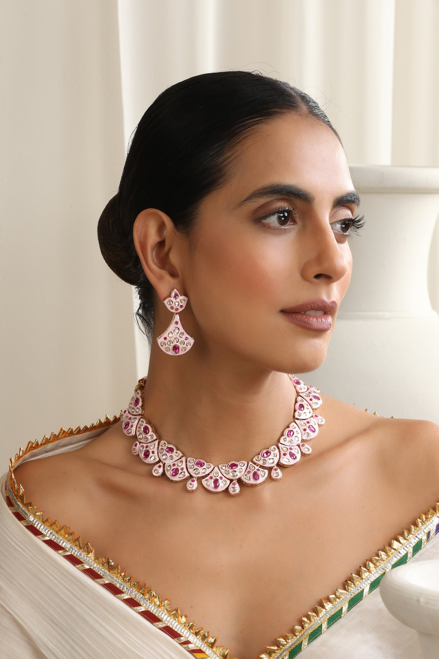 Ekam Pink Polki Necklace Set