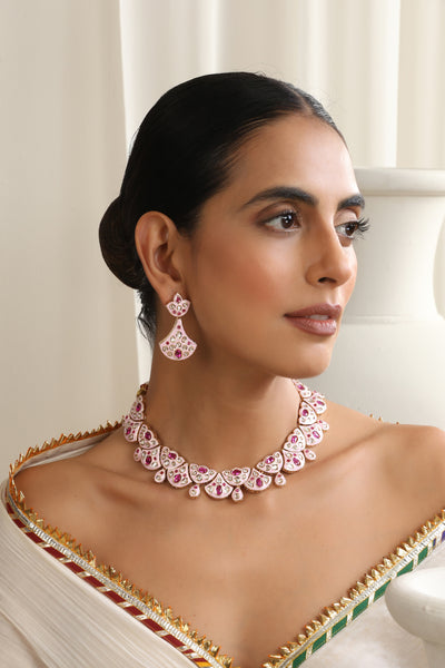 Ekam Pink Polki Necklace Set