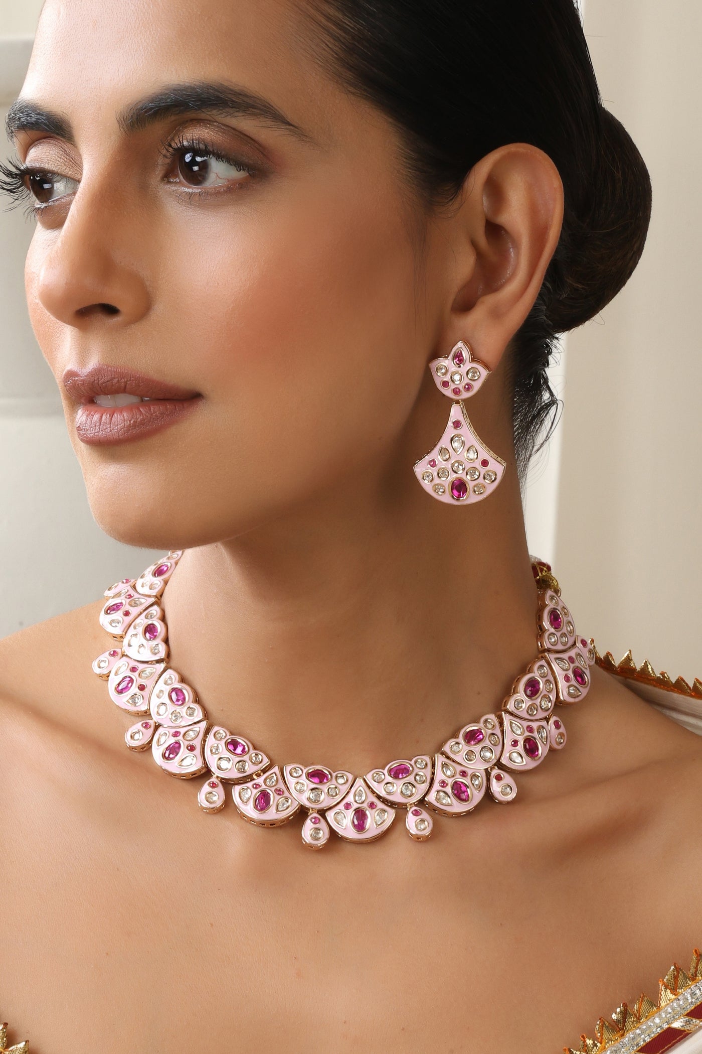 Ekam Pink Polki Necklace Set