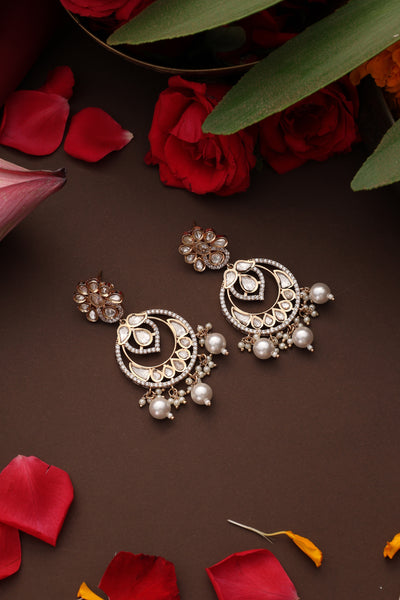 Amna Gold Polki Chandbali Earrings