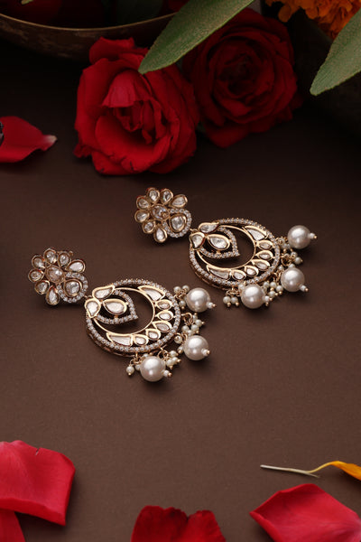 Amna Gold Polki Chandbali Earrings