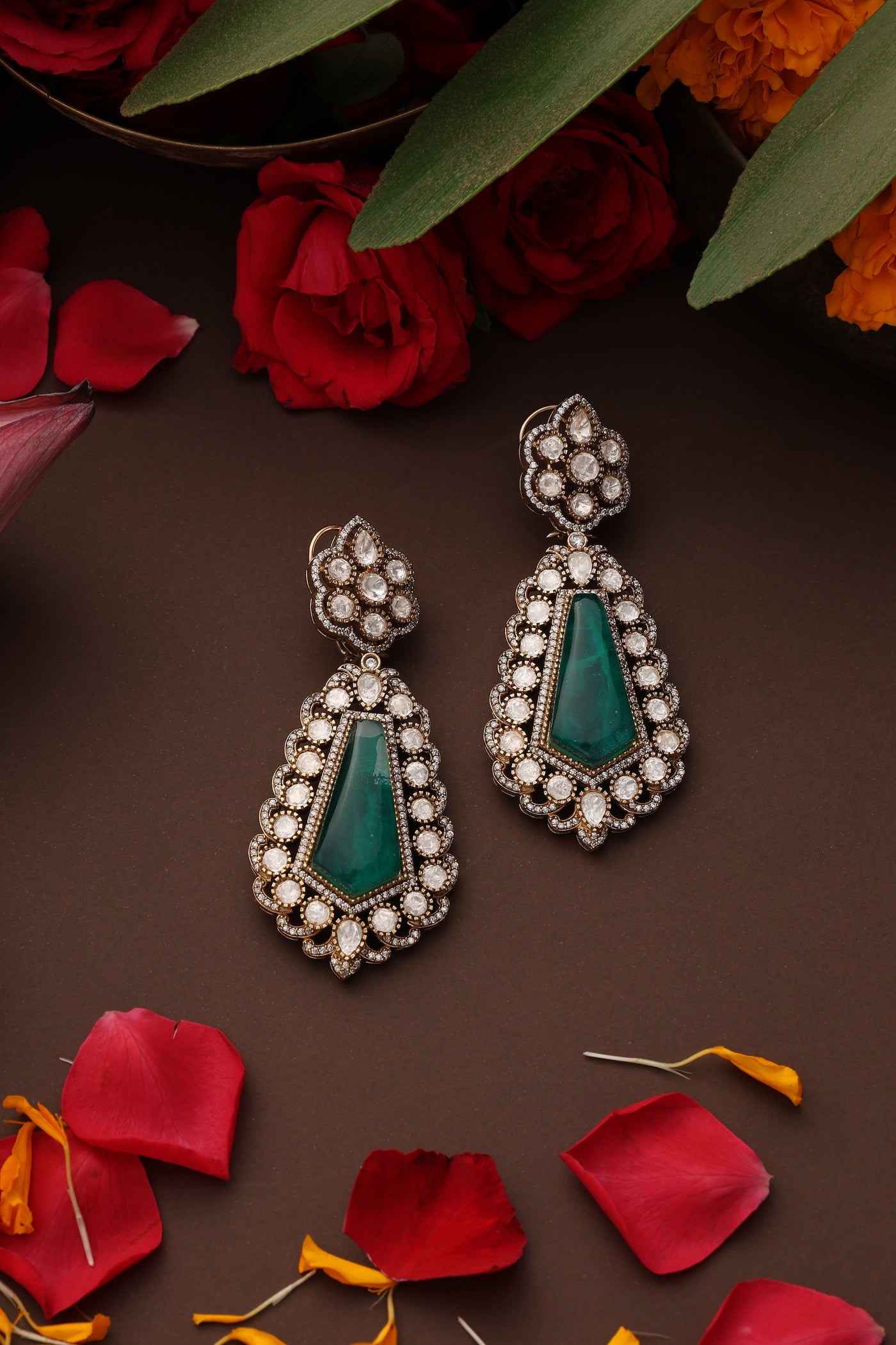 Inina Emerald Polki Dangler Earrings