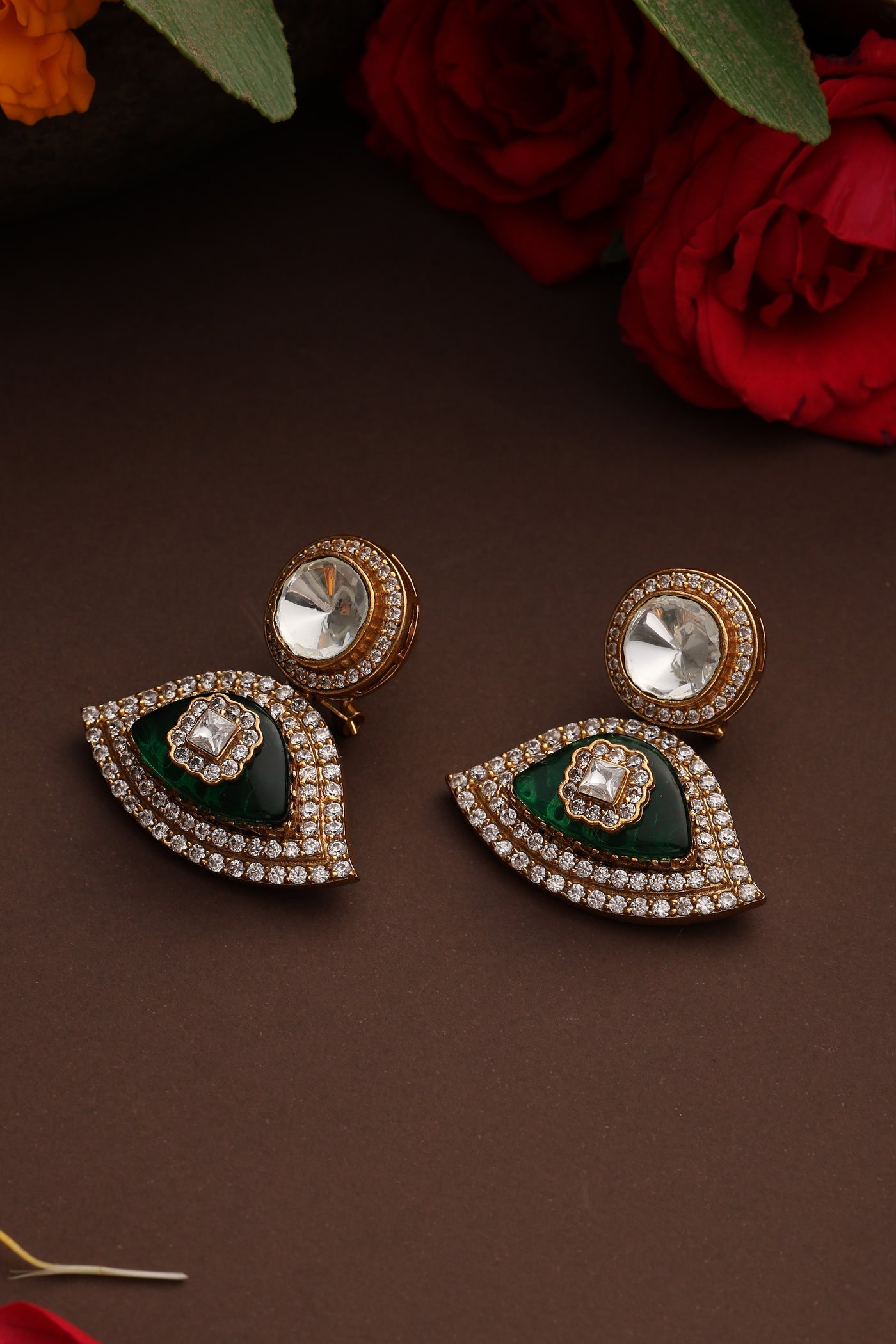 Nira Emerald Polki Dangler Earrings