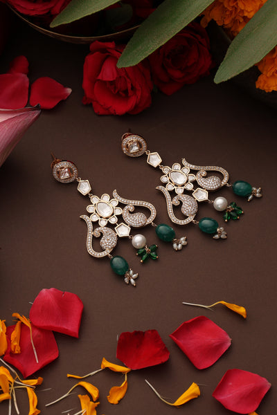 Ziyaana Green Polki Dangler Earrings