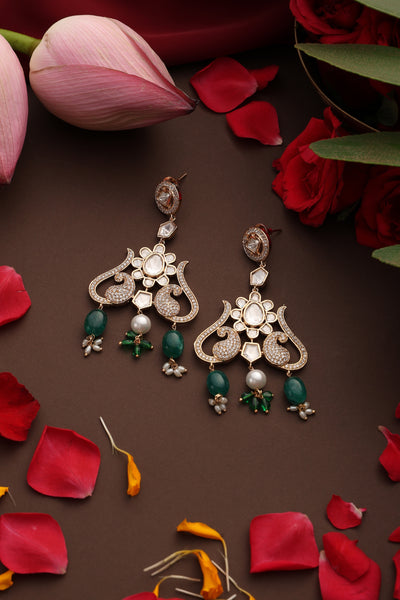 Ziyaana Green Polki Dangler Earrings
