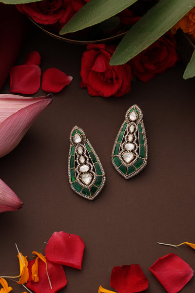 Pratha Green Polki Stud Earrings
