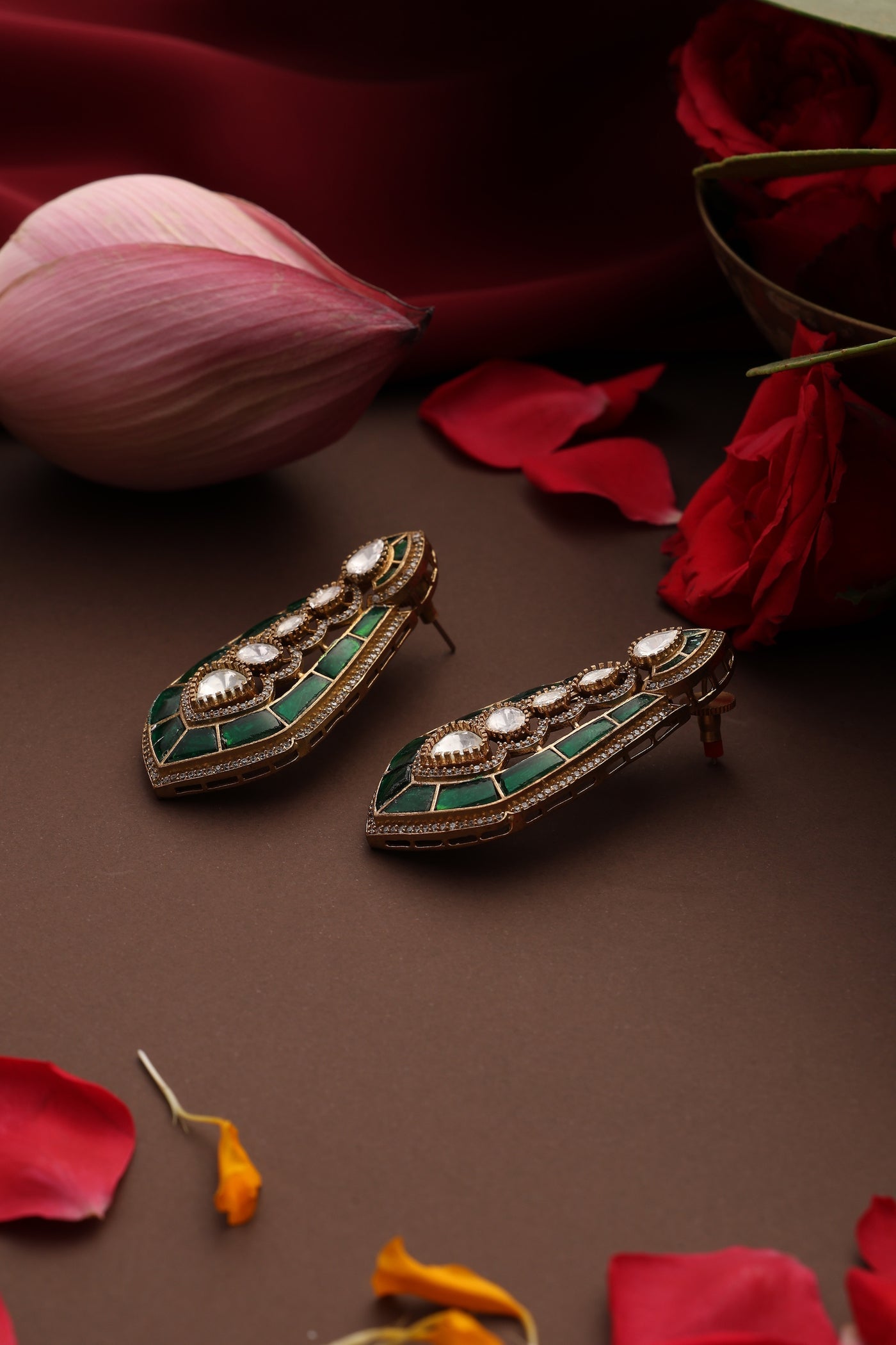 Pratha Green Polki Stud Earrings