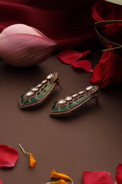 Pratha Green Polki Stud Earrings