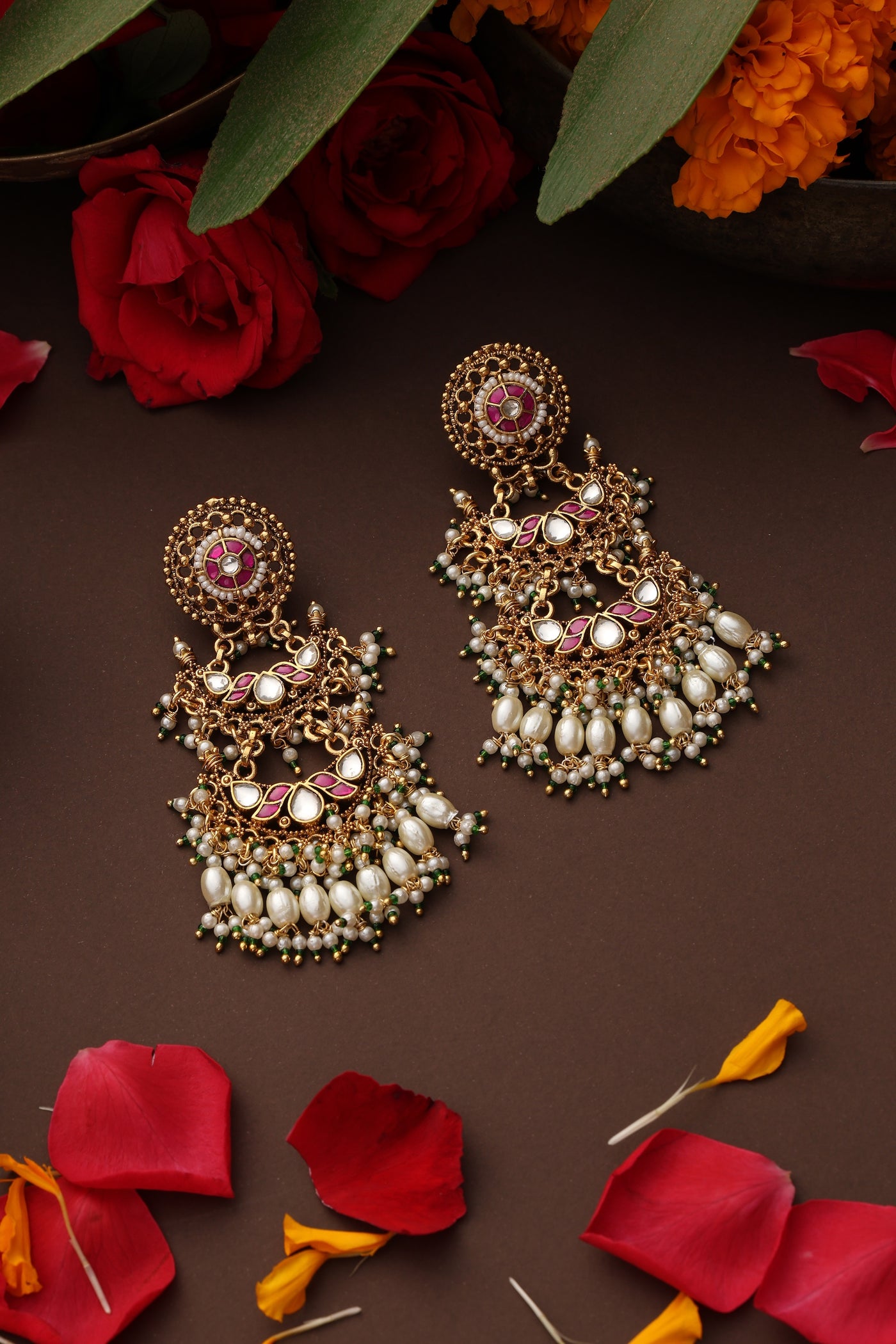 Bandhan Red Jadau Dangler Earrings