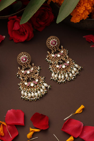Bandhan Red Jadau Dangler Earrings