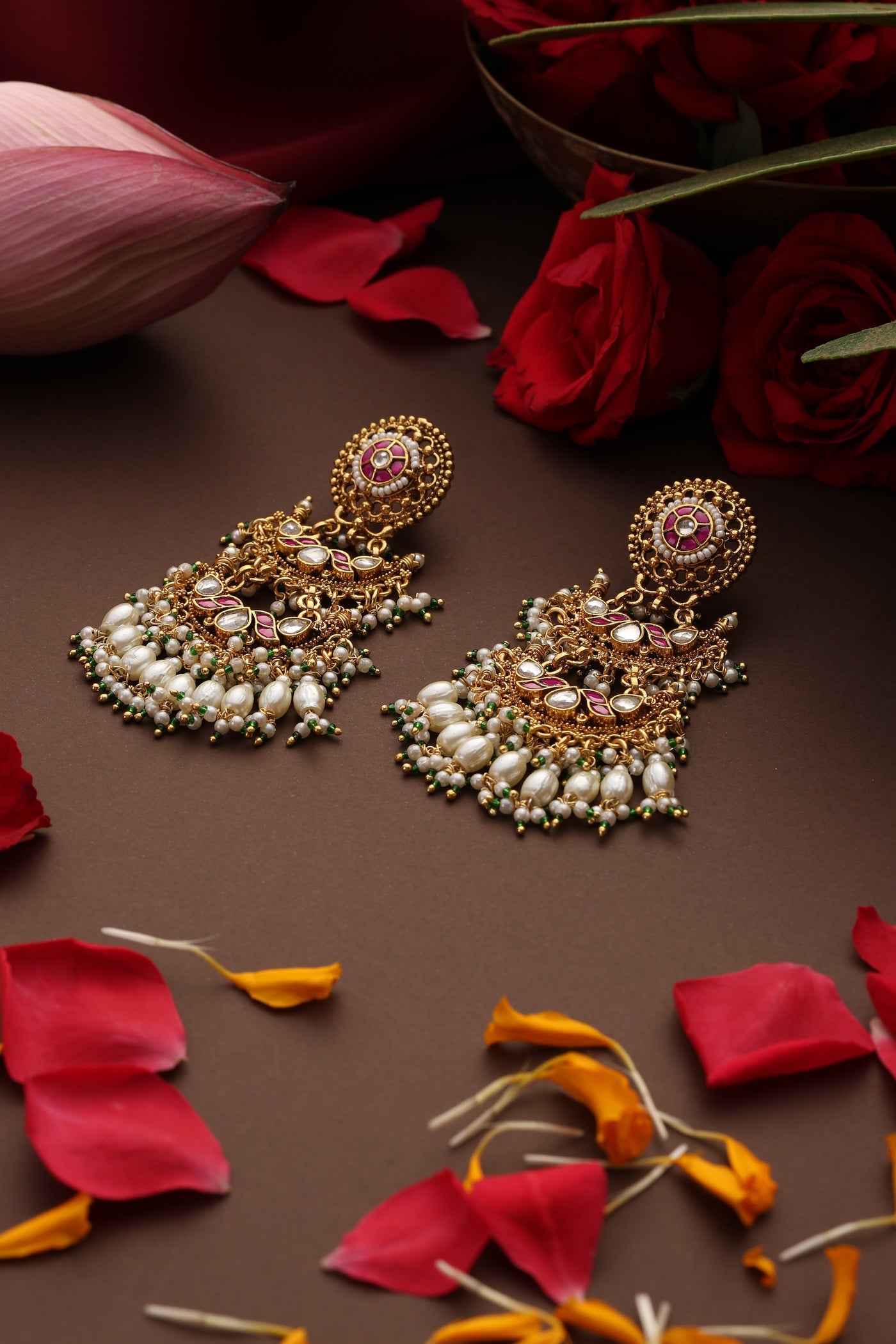 Bandhan Red Jadau Dangler Earrings