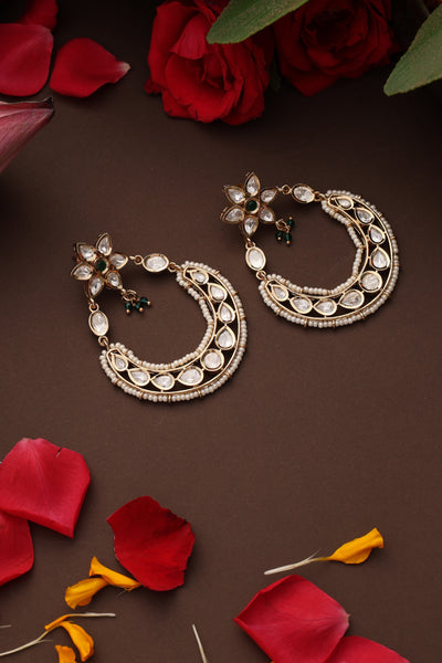Antra Green Polki Chandbali Earrings