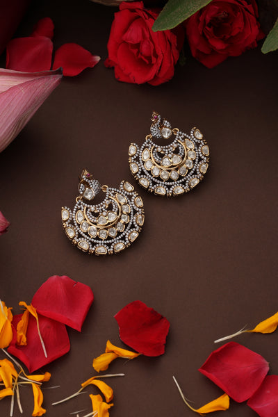 Tarang Silver Polki Chandbali Earrings