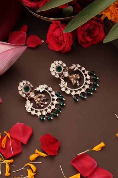 Lubaina Green Polki Chandbali Earrings