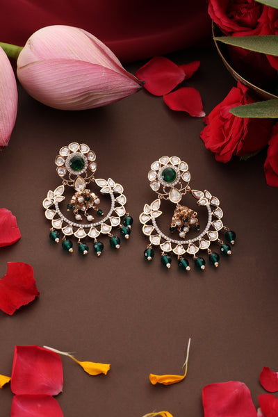 Lubaina Green Polki Chandbali Earrings