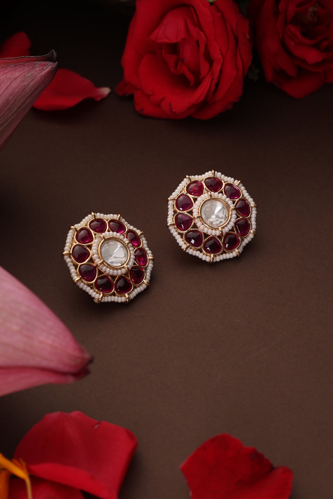 Nami Red Polki Stud Earrings