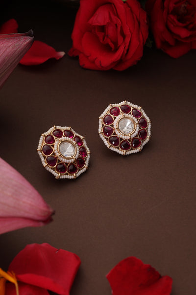 Nami Red Polki Stud Earrings