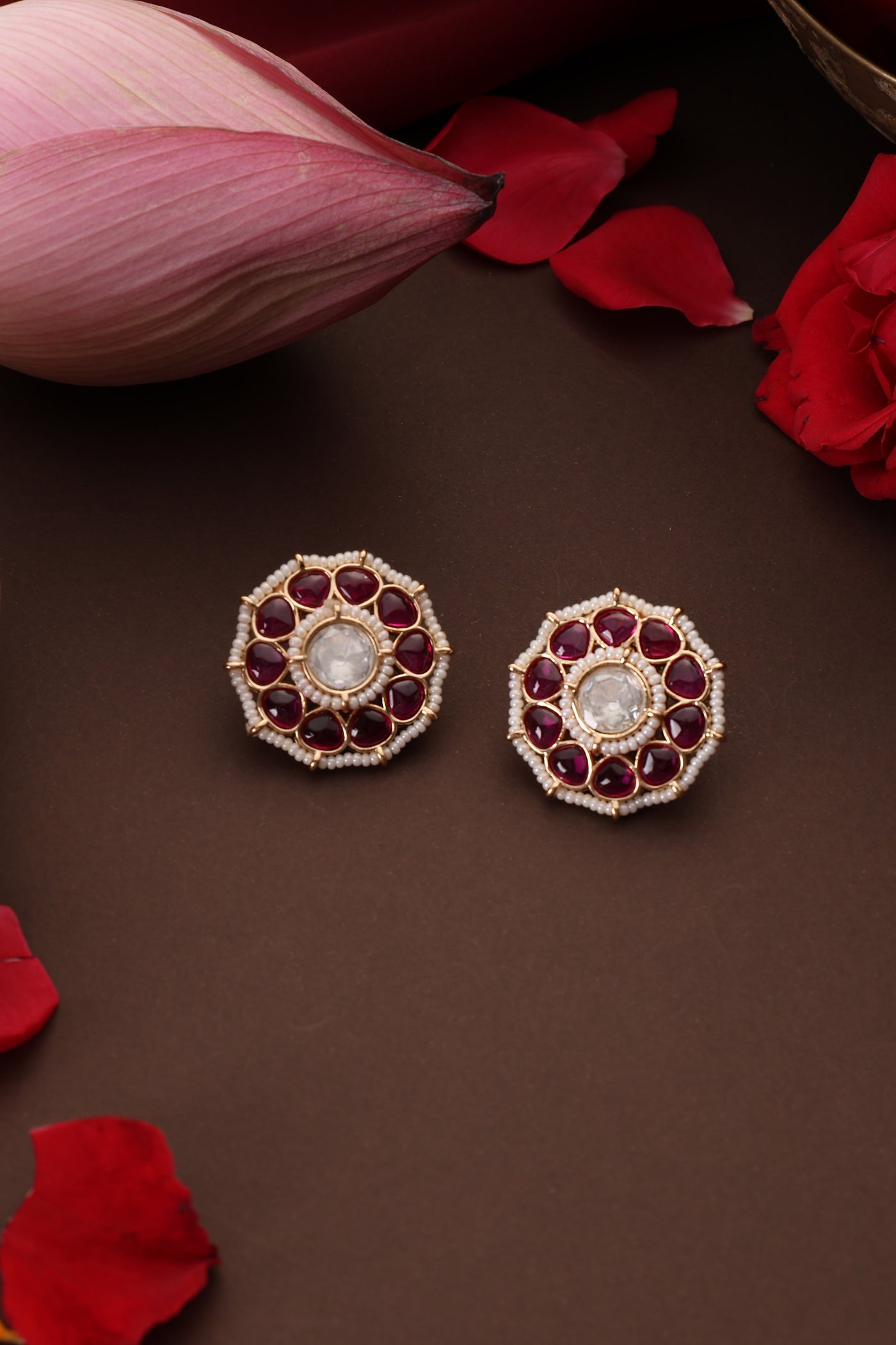 Nami Red Polki Stud Earrings