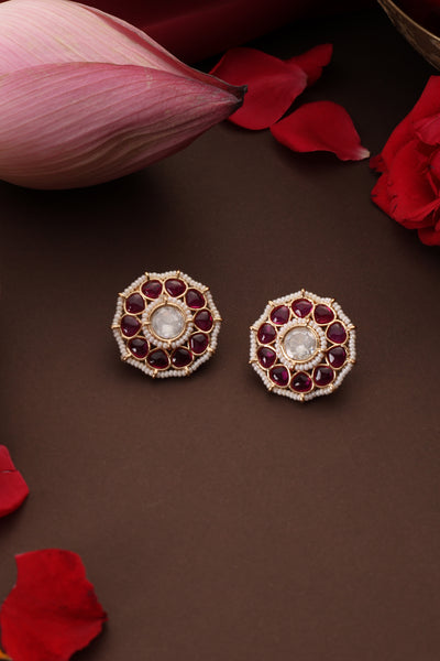 Nami Red Polki Stud Earrings
