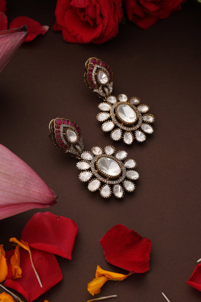 Ekani Red Polki Dangler Earrings