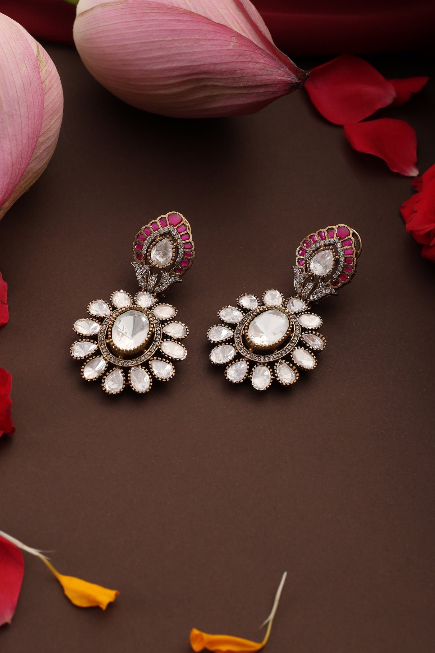 Ekani Red Polki Dangler Earrings