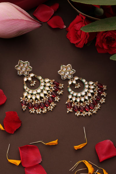 Vrai Red Polki Chandbali Earrings