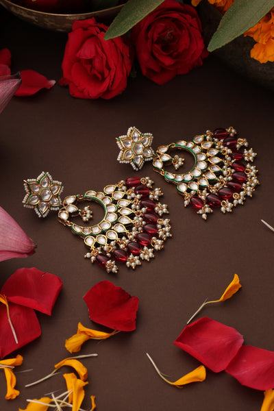 Vrai Red Polki Chandbali Earrings