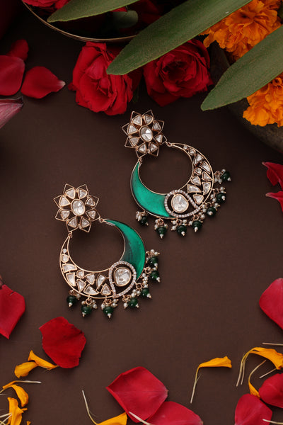 Rehana Green Polki Chandbali Earrings