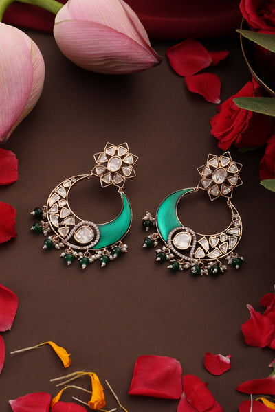 Rehana Green Polki Chandbali Earrings