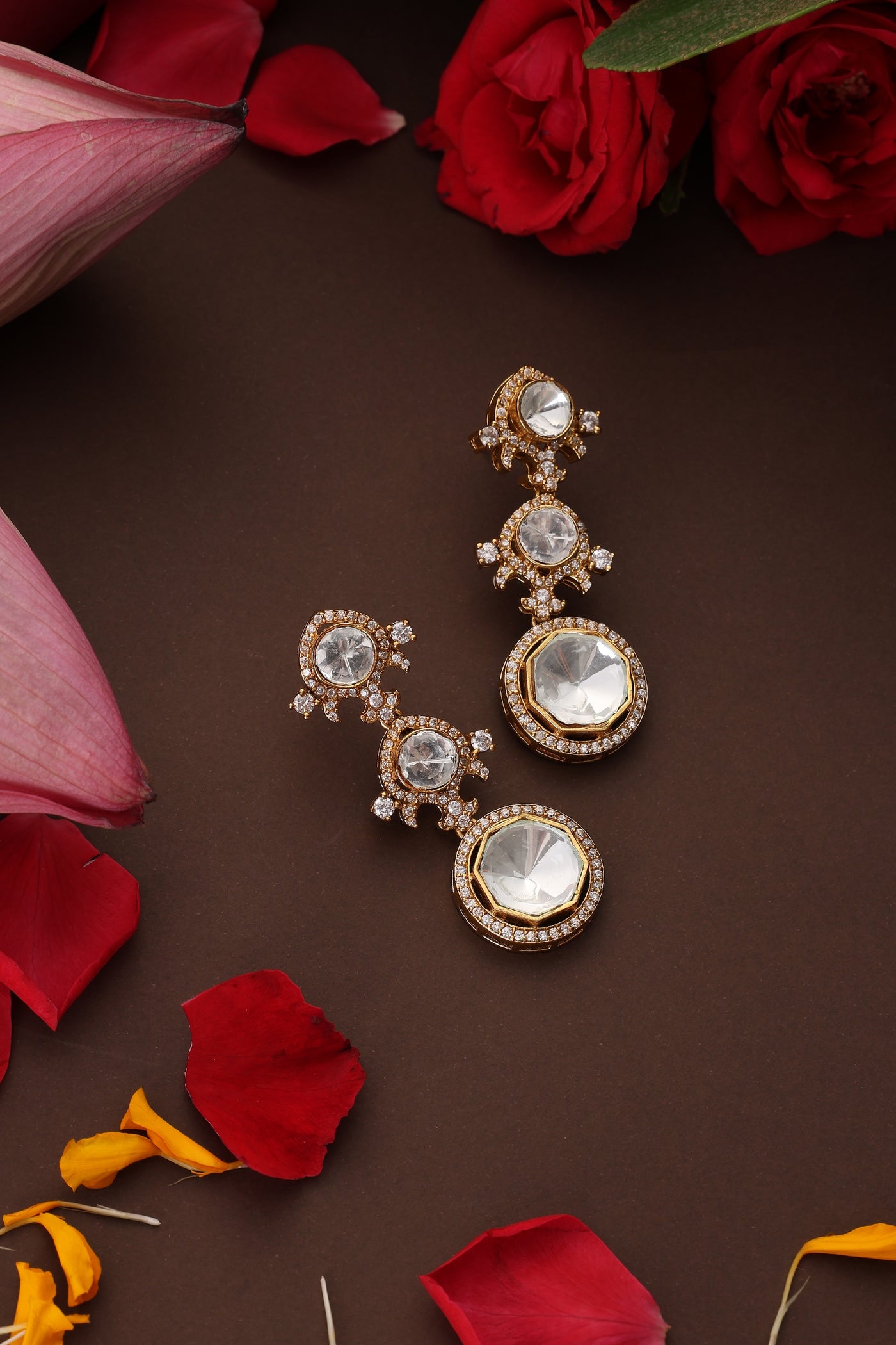 Taavi Rose Gold Polki Dangler Earrings