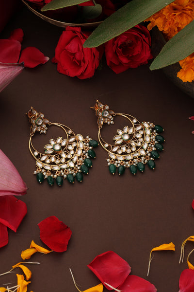 Sheer Green Polki Chandbali Earrings