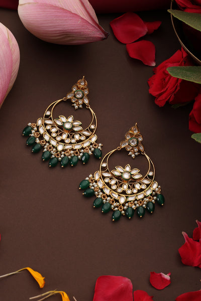 Sheer Green Polki Chandbali Earrings