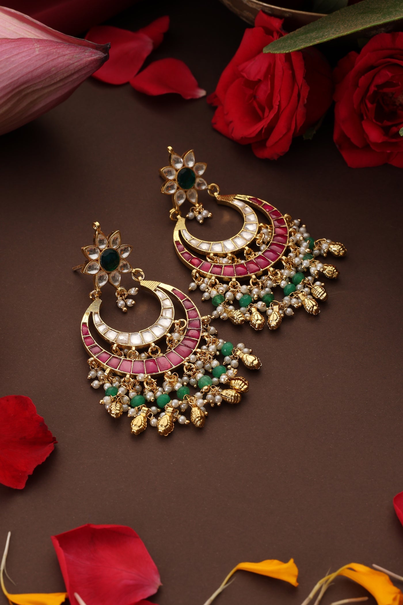 Kanak Multicolour Kundan Chandbali Earrings