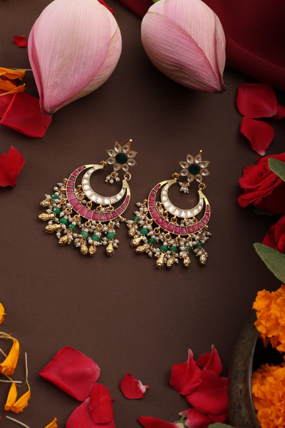Kanak Multicolour Kundan Chandbali Earrings