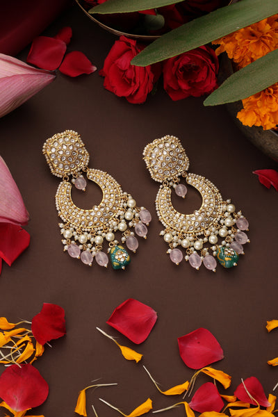 Kevai Multicolor Kundan Chandbali Earrings