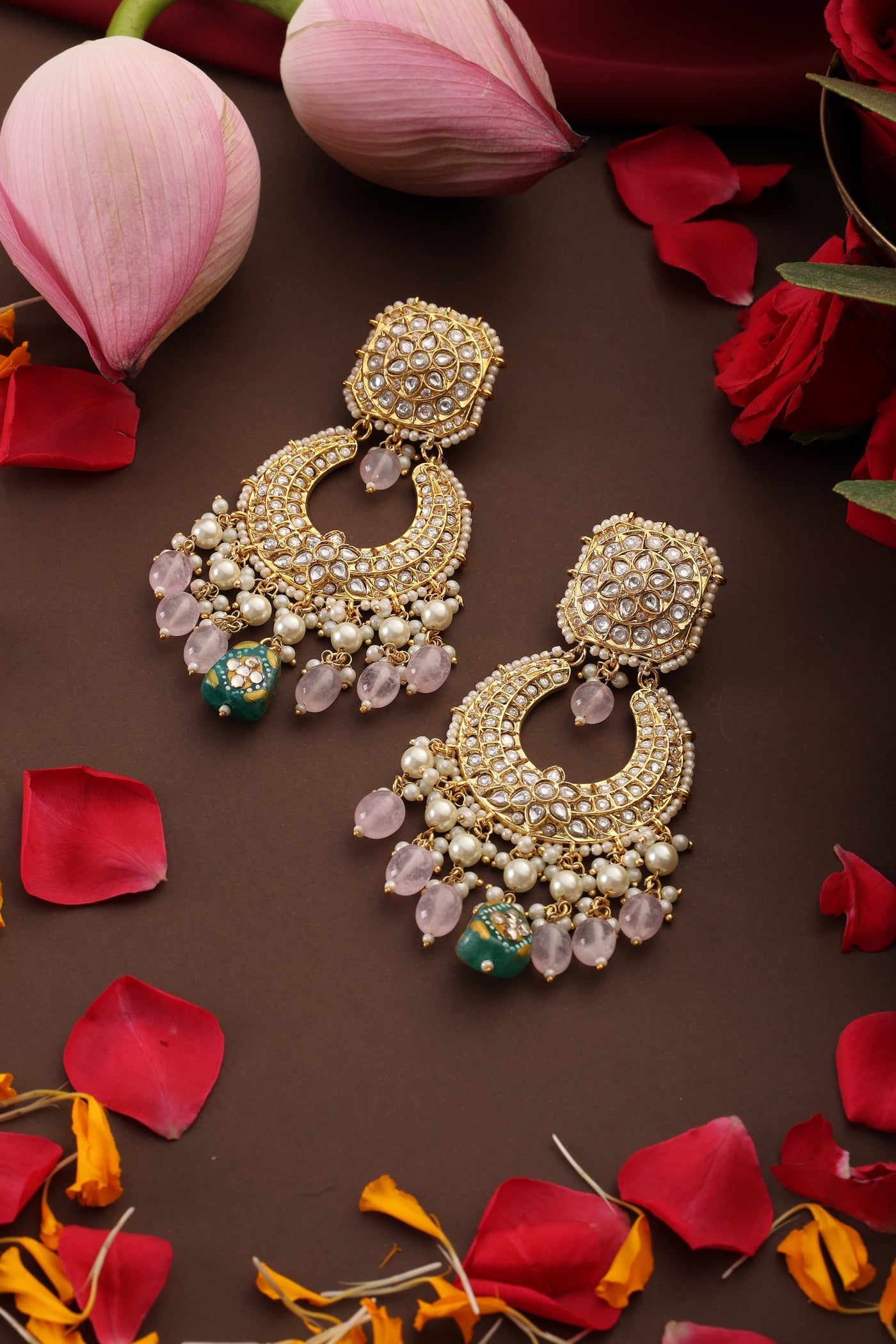 Kevai Multicolor Kundan Chandbali Earrings
