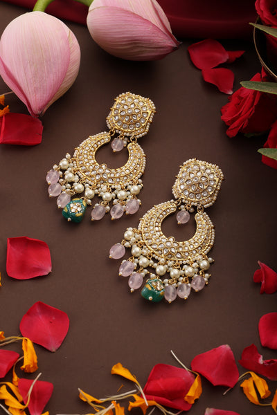 Kevai Multicolor Kundan Chandbali Earrings