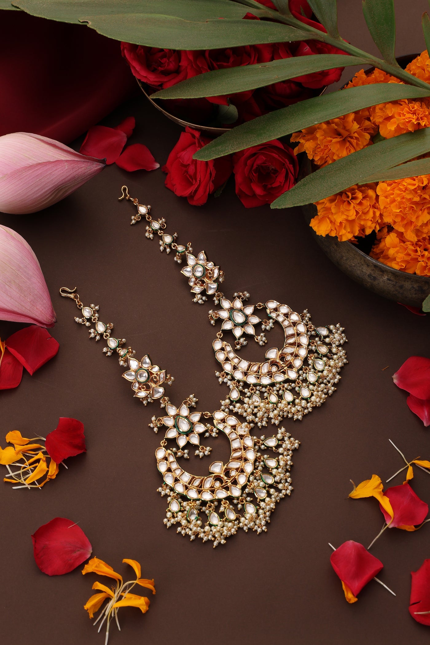 Noorani Gold Polki Chandbali Earrings