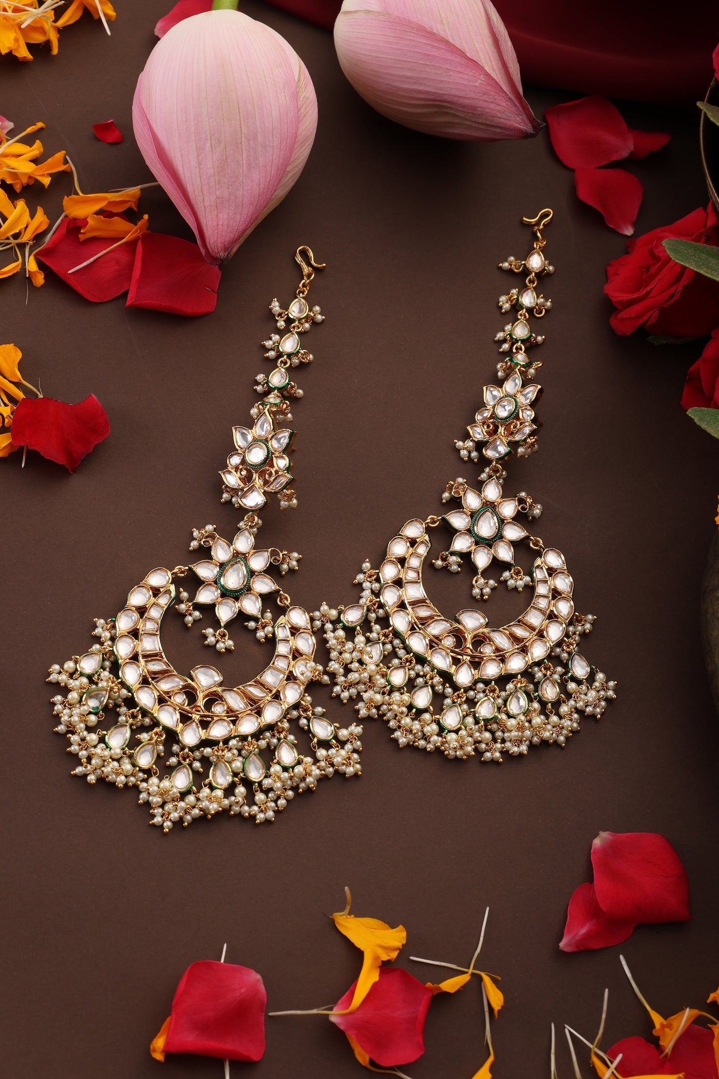 Noorani Gold Polki Chandbali Earrings