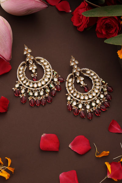 Aradhya Red Polki Chandbali Earrings