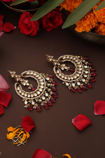 Aradhya Red Polki Chandbali Earrings