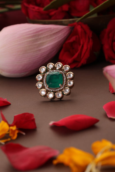 Rayna Emerald Kundan Ring