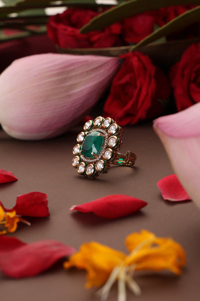 Rayna Emerald Kundan Ring
