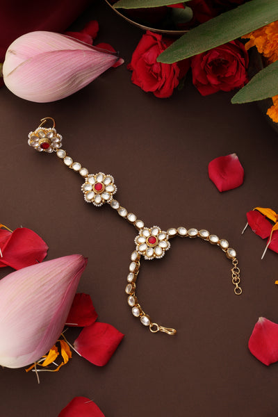 Kashna Red Kundan Hathphool