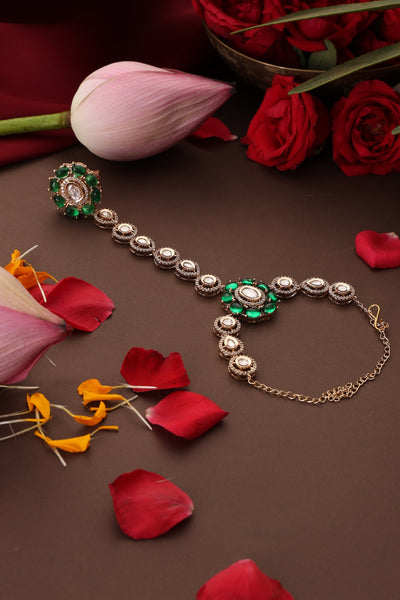 Pritha Green Polki Hath Phool