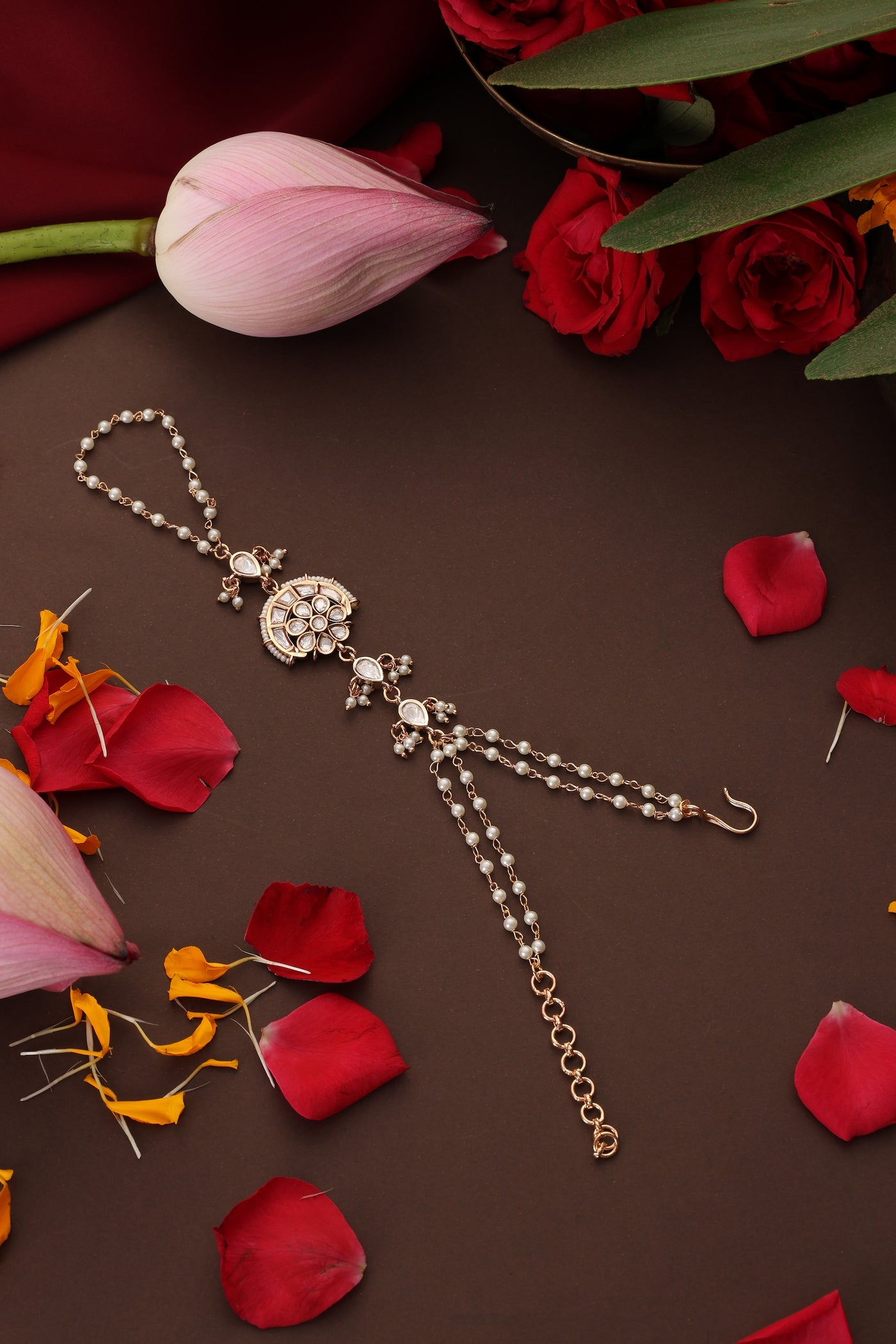 Mriganka Rose Gold Polki Hathphool