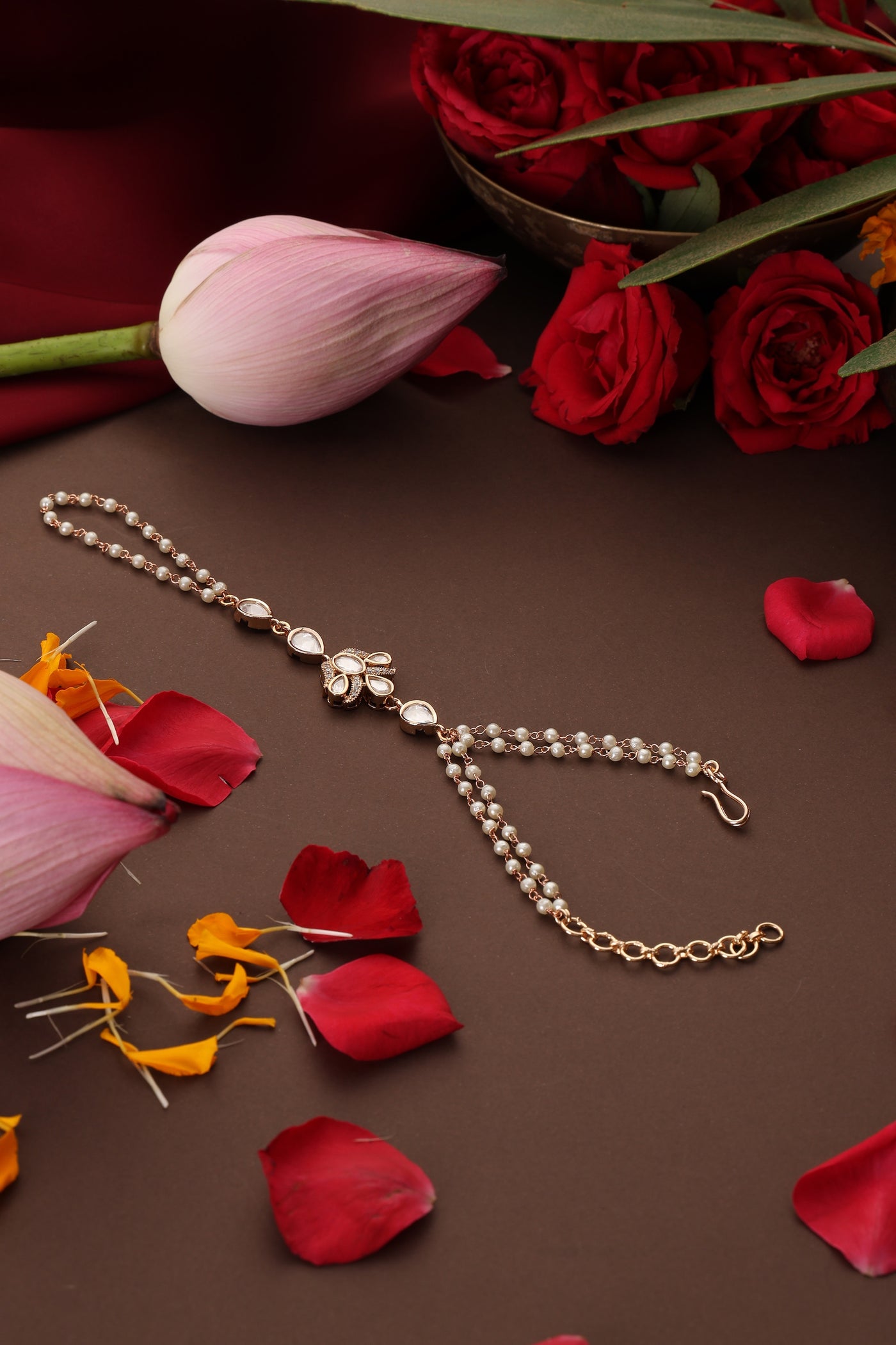 Hira Rose Gold Polki Hathphool