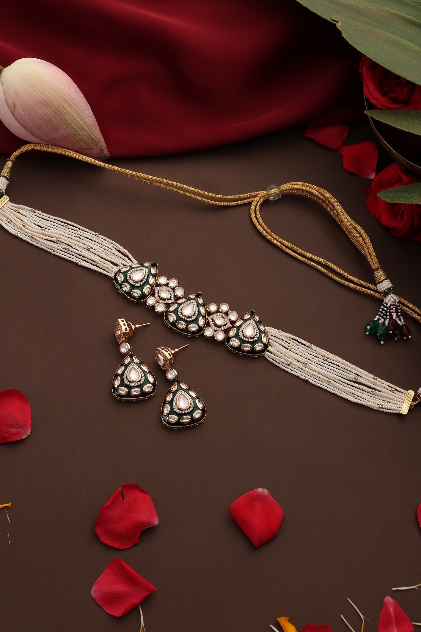 Ridhie Green Polki Choker Set